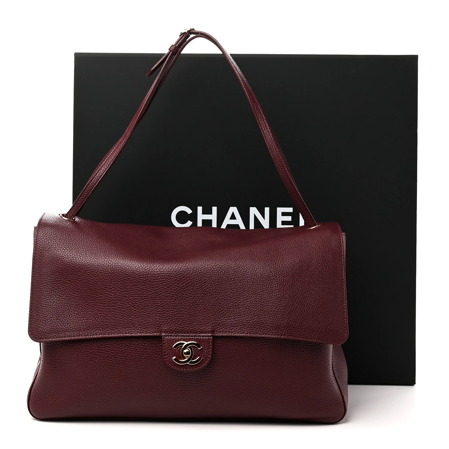 Chanel burgundy flap bag with its box